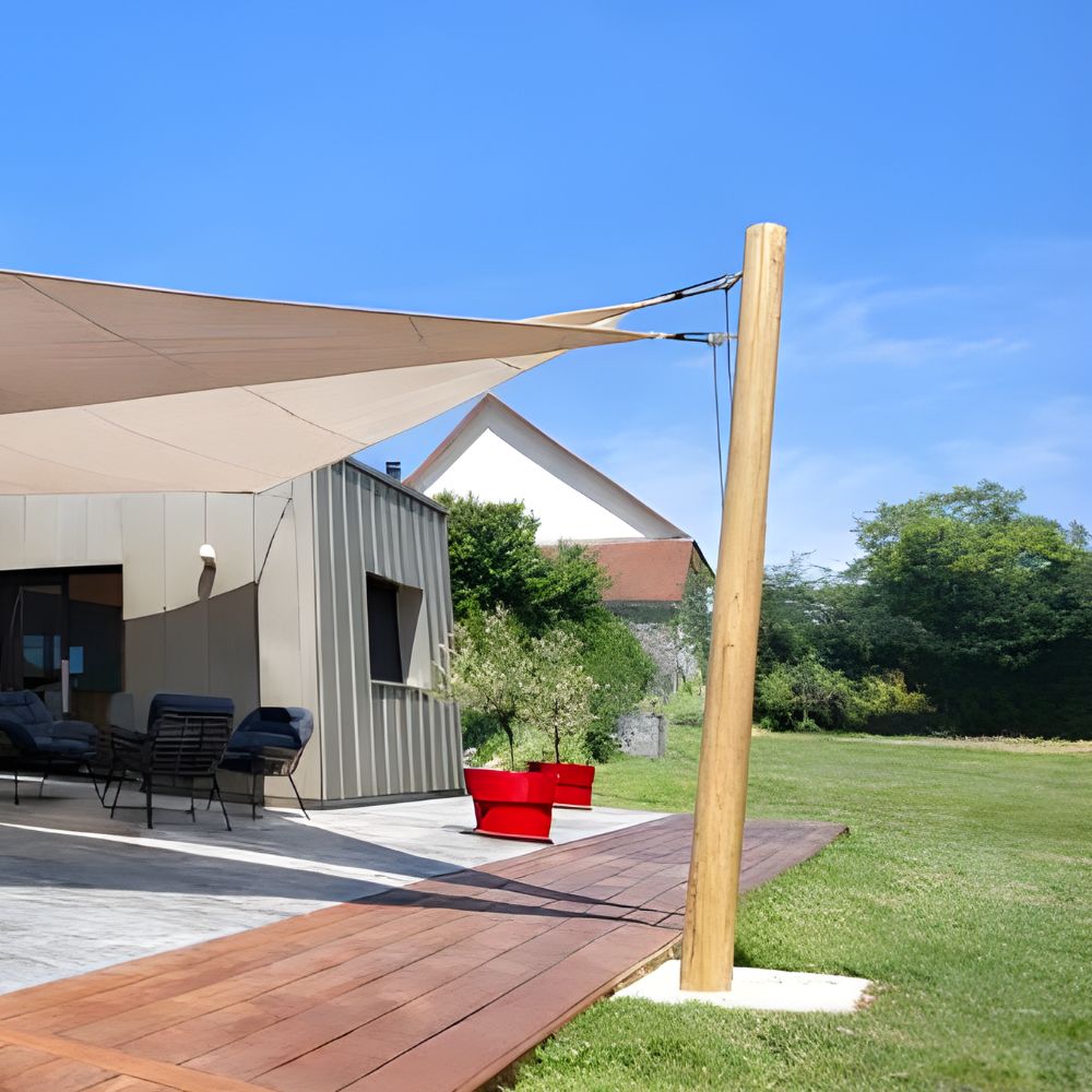 Mât bois naturel en Acacia pour voiles d'ombrage
