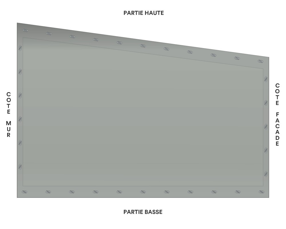 Bâche de joue gauche pour terrasse de mobil-home sur mesure 300 × 210/180 cm – Protect 670